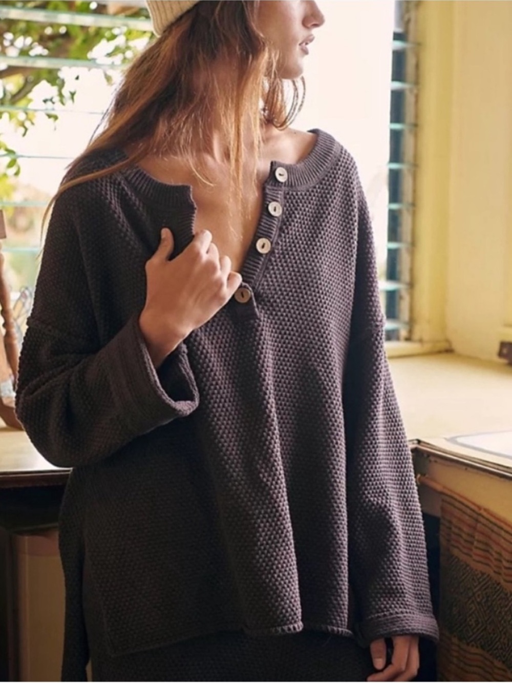 Free People Beach Hailee Henley Sweater & Pants Set in Hot Fudge Brown Large - Picture 2 of 11